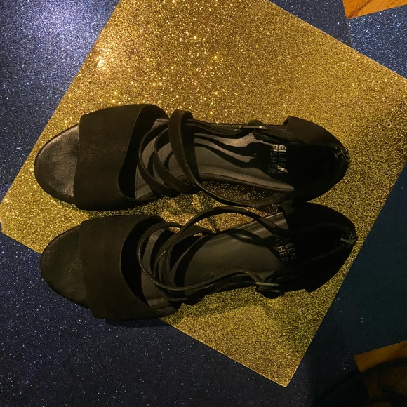 EILEEN FISHER SUEDE LEATHER STRAPPY EDGY CLASSIC BLOCK HEEL Sandals GORG - Picture 6 of 15